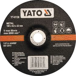 Круг для шлифования металла 180х6,8х22мм Yato YT-6138