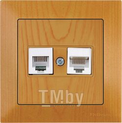 Розетка телефонная + компьютерная (RJ12+Cat5e, скрытая) дуб, DARIA, MUTLUSAN (Cat-3 (RJ 12) 4-pin + (RJ 45) 8-pin)
