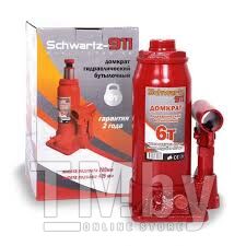 Гидравлический бутылочный домкрат SCHWARTZ-911 6 т, картонная коробка Высота подхвата: 200 мм. Высота подъема: 405 мм. Ход штока: 125мм. SCHWARTZ DOMK0006