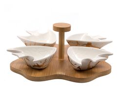 Набор салатников керамических 4 шт. 11,5x11x4 см на бамбуковой подставке 25,2x25,2x1,2 см Belbohemia