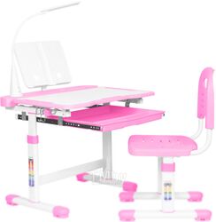 Парта+стул Anatomica Vitera с ящиком, подставкой и светильником (белый/розовый)