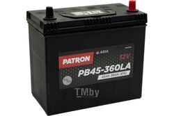 Аккумулятор PATRON ASIA 12V 45AH 360A (L+) B0 тонкие клеммы JIS T1 237x127x227mm 11,3kg PATRON PB45-360LA