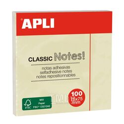 Бумага для заметок на клейкой основе 75*75 мм "Classic notes" 100 л., желтый APLI 10975