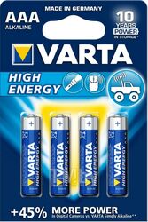 Набор батареек алкалиновых VARTA HIGH ENERGY тип AAA 1.5V, упаковка 4 шт 4903113414