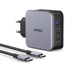 Сетевое зарядное устройство UGREEN USB-A+2*USB-C 140W GaN Tech Fast Charger with C to C Cable 2M CD289 Black (90549)