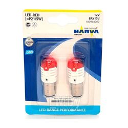 Комплект светодиодных ламп блистер 2шт LED 12V P21/5W 1,4W BAY15d красный свет NARVA 18096