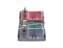Дозатор для жидкого мыла пластмассовый с подставками для мочалки и щетки 25*10,5*14 см (арт. SB-762, код 627621)