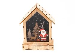 Украшение новогоднее деревянное "Дом с Дедом Морозом в лесу" 17x12x4 см теплый белый Belbohemia