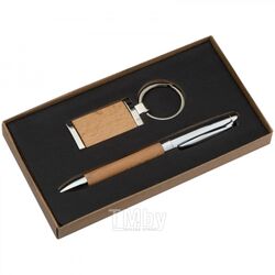 Набор ручка шарик/автомат+брелок "Enschede" коричневый/серебристый, подарочн. упак. Easy Gifts 143701