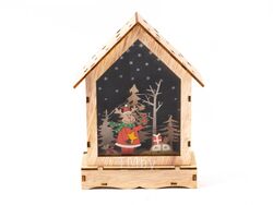 Украшение новогоднее деревянное "Дом с олененком" 17x12x4 см теплый белый Belbohemia