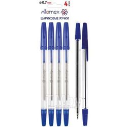 Ручки набор 04 шт. шариковые "Attomex", d=0.7 мм, 4 синие, прозрачн. корпус, пластик. блистер deVente 5073509