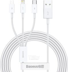 Кабель Baseus Superior Series Fast Charging Data Cable USB to M+L+C 3.5A 1.5m White (CAMLTYS-02)