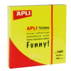 Бумага для заметок на клейкой основе 75*75 мм "Funny notes" 100 л., флуоресц. желтый APLI 11897