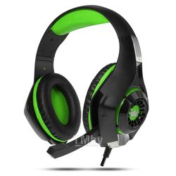 Наушники игровые CMGH-101T Black&green Crown (jack 3.5мм 4pin+ адаптер 2*jack spk+mic, Кабель 2.1м, D 250мм, регулировка громкости)