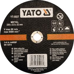 Круг отрезной по металлу 230х2,0х22мм Yato YT-5927