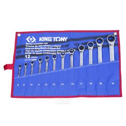 Набор комбинированных трещоточных ключей KING TONY 8-24 мм, чехол из теторона, 12 предметов 12112MRN