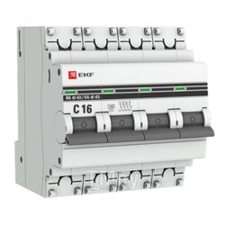 Автоматический выключатель ВА 47-63, 4P 16А (C) 4,5kA EKF PROxima mcb4763-4-16C-pro