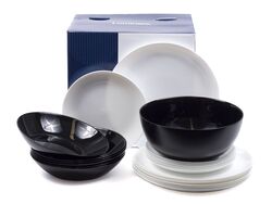 Набор посуды стеклокерамической "Diwali black/white" 19 пр.: 18 тарелок 19/20/25 см, салатник 21 см (арт. P4360, код 200627)