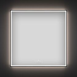 Квадратное зеркало с фронтальной LED-подсветкой Wellsee 7 Rays Spectrum 172200440 (75*75 см, черный контур, сенсорная кнопка)