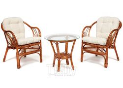 Террасный комплект "NEW BOGOTA" (2 кресла + стол) /с подушками/ ротанг, кресло 61х67х78,5 см, диаметр стола 50см, walnut (грецкий орех)