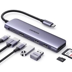 Док-станция UGREEN USB-C To HDMI (4K@30Hz) +2*USB 3.0 A+ USB-C +SD/TF+PD Converter CM195 (Space Gray) 15214