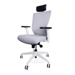 Кресло для руководителя Art line, каркас белый, подголовник, ткань серая, 3D подлокотники Chair Meister