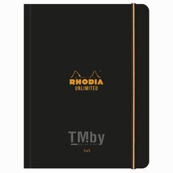 Блокнот А5+ 160*210 мм, 60 л., в клетку "Rhodia Unlimited" сшивка сбоку, обл. карт., микроперф., на резинке, черный Clairefontaine 118759C