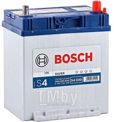 Аккумулятор BOSCH S4 SILVER 12V 40AH 330A ETN 0(R+) B01 187x140x227mm 9.74kg, тонкие клеммы BOSCH 0092S40300