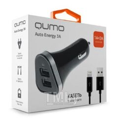 Зарядное устройство Qumo Auto Energy 3A + кабель Apple 8 pin (20737)