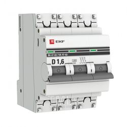 Автоматический выключатель 3P 1,6А (D) 4,5kA ВА 47-63 EKF PROxima mcb4763-3-1.6D-pro