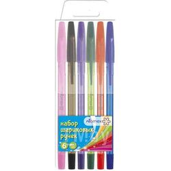 Ручки набор 06 шт. шариковые "Attomex", d=0.7 мм, 6 цветов, пластик. блистер deVente 5073720