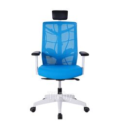 Кресло для руководителя Nature II, каркас белый, подголовник, ткань голубая, 3D подлокотники, слайдер Chair Meister