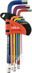 Ключи шестигранные с шариком удл. 1,5-10мм разноцветные S2 (набор 9шт.) Yato YT-05632