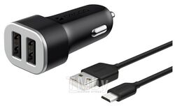 Автомобильное зарядное устройство Deppa 2 USB 2.4A+кабель micro USB 11283 черный