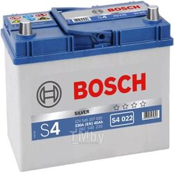 Аккумулятор BOSCH S4 SILVER 12V 45AH 330A ETN 1(L+) B00 238x129x227mm 11.68kg, тонкие клеммы BOSCH 0092S40220