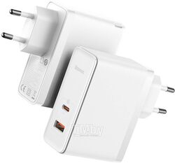 Сетевое зарядное устройство Baseus GaN5 Pro Fast Charger C+U 100W EU White (With Mini White Cable Type-C to Type-C 100W(20V/5A) 1m White) (CCGP090202)