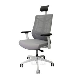 Кресло для руководителя Nature II, каркас белый, подголовник, ткань серая, 3D подлокотники, слайдер Chair Meister