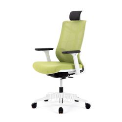 Кресло для руководителя Nature II, каркас белый, подголовник, ткань зеленая, 3D подлокотники, слайдер Chair Meister