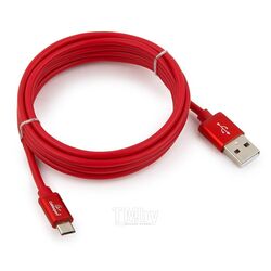 Кабель USB2.0 AM-microBM 1.8м Cablexpert серия Silver красный блистер CC-S-mUSB01R-1.8M