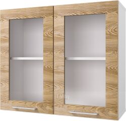 Шкаф навесной для кухни Горизонт Мебель Оптима 80 Витрина (сосна бран)