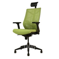 Кресло для руководителя Nature II, каркас черный, подголовник, ткань зеленая, 3D подлокотники, слайдер Chair Meister