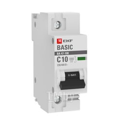 Автоматический выключатель 1P 10А (C) 10kA ВА 47-100 EKF Basic mcb47100-1-10C-bas