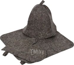 Набор для бани из 3-х предметов (шапка, коврик, рукавица), серый, Hot Pot