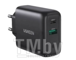 Сетевое зарядное устройство UGREEN CD170-10217 USB-A+USB-C, PD 2.0 36W Fast Charge, Black