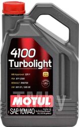 Моторное масло MOTUL 10W40 (5L) 4100 TURBOLIGHT API SL CF ACEA A3 B4 VW 501.01 505.00 108645