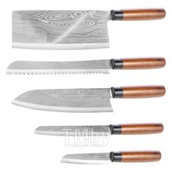 Набор ножей LARA 5 предм. нерж. сталь: универсал., топорик, д.овощей, д.хлеба, нож сантоку LR05-14