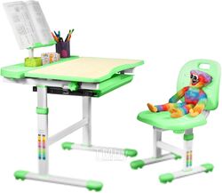 Парта+стул Anatomica Ara с подставкой для книг и выдвижным органайзером (клен/зеленый)