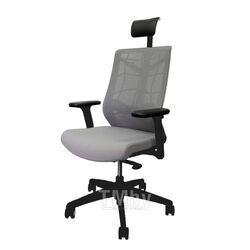 Кресло для руководителя Nature II, каркас черный, подголовник, ткань серый, 3D подлокотники Chair Meister
