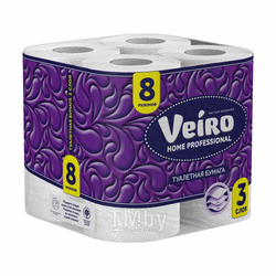 Бумага туалетная Home Professional в стандартных рулонах, 8 рул, 15м, 3-сл. Veiro T319