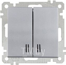 Выключатель 2-клав. (с подсветкой, скрытый, винт. зажим) серебро, ELITRA, MUTLUSAN (10 A, 250 V, IP 20)